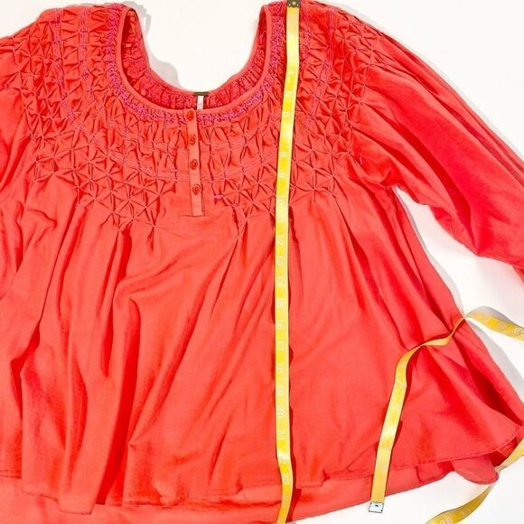 Free People orange smocked boho blouse - Picture 9 of 15